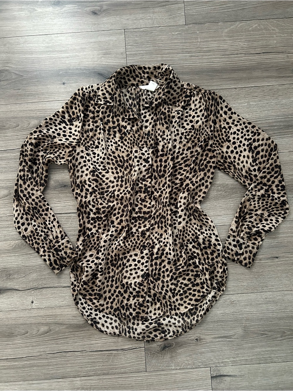 Leopard Print Button-Down Blouse - Tan/Black